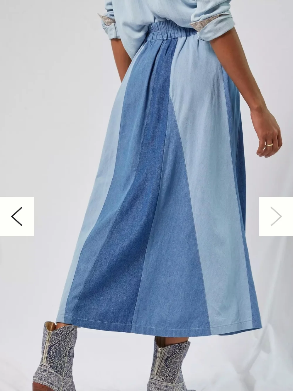 Anthropologie Love The Label Colorblocked Denim Midi Skirt - Picture 2 of 5